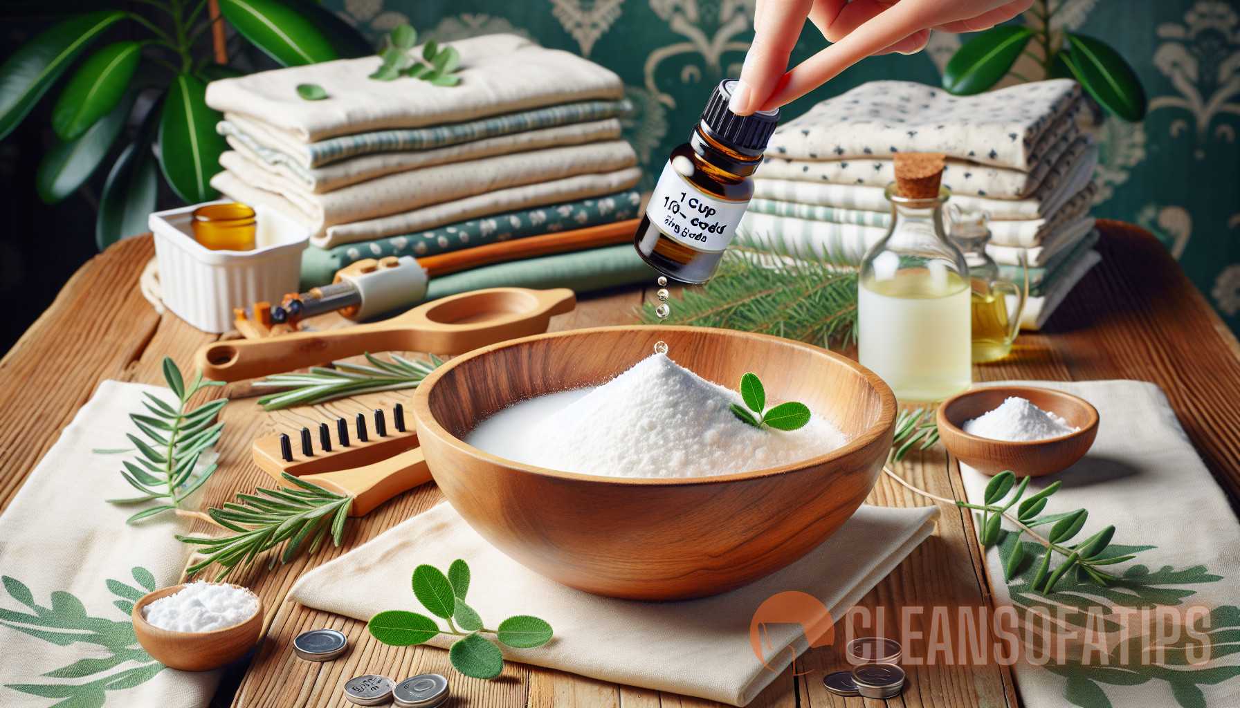 Illustration for section: In a bowl, mix 1 cup of baking soda with 10-15 drops of essential oil. - ecocare upholstery